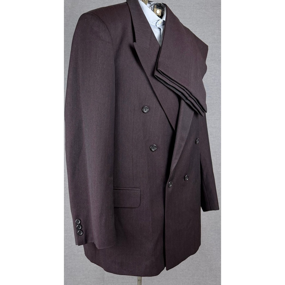 Alexandre London Mens Double Breasted 2pc Suit 48R 38x31 Plum Wool England